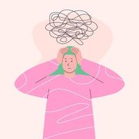 Woman in distress with chaotic lines overhead vector