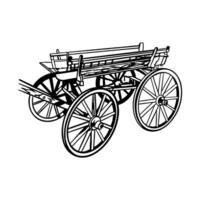 Wooden carriage. Antique cart for harvesting olives. Hand drawn illustration in graphic style. For labels, banners, cards, posters, leaflets. vector