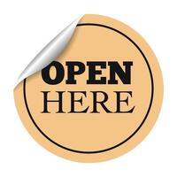 OPEN HERE sticker circle shape paper color vector