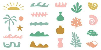 Retro Groovy Surf Club in trendy Boho style. Naive Geometric Summer Palm Tree. Simple background of sun sea. Retro Summer Beach Hand Drawn isolated illustration. Vintage Surf Club. illustration vector