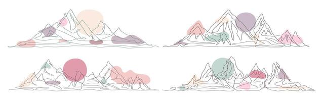 Mountain set one line art boho style vector