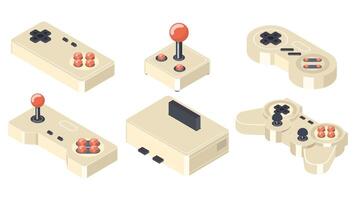 Collection of vintage game console controllers, gamepads, joysticks for a trip down gaming memory lane vector