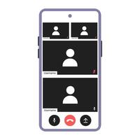 Smartphone call screen with four participants. vector