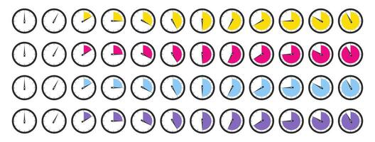 Horizontal set of analog clock icon vector