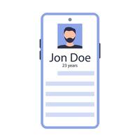 Smartphone displaying jon doe's profile. vector