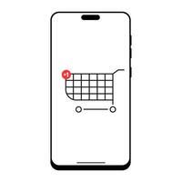 Smartphone display showing a shopping cart icon with a plus one notification. vector