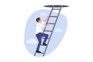 Man climbs career ladder, using ambition to achieve new successes and professional growth vector
