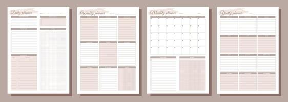 Planners set. Daily, weekly, monthly, yearly. Blank white notebook page A4. vector