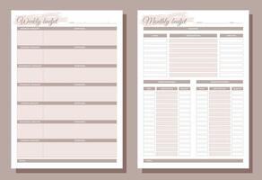 Planners set. Weekly and monthly budjet. Blank white notebook page A4. vector
