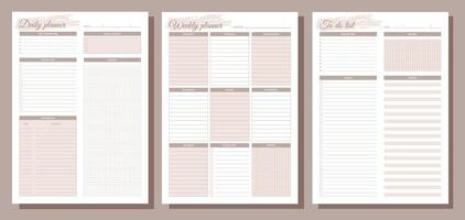 Planners set. Daily, weekly, to do list. Blank white notebook page A4. vector