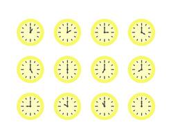 Summer clock icon design with lemon, banana or melon. Collection of fruit icons of time. vector