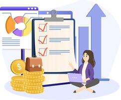 Business plan illustration. Project task management and effective time planning tools. Project development icon vector