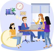 Business people characters working in the office. Minimal co-working space. Group of working office employees. Startup illustration. vector