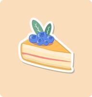 Slice of delicious cheesecake with blueberries on top sitting on white plate vector