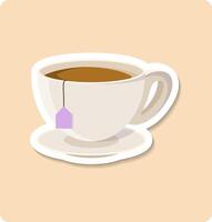Steaming cup of tea brewing on a saucer with a floral background vector