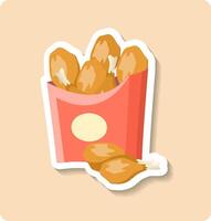 Crispy fried chicken legs overflowing from cardboard bucket vector