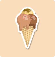Delicious ice cream cone melting on sunny day with clouds and leaves vector