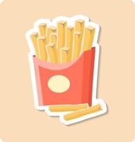 French fries overflowing from cardboard container, fast food concept vector
