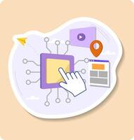 Hand pointing at microchip managing player website and location pin vector