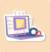 Illustration of artificial intelligence development process using laptop computer vector