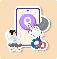 Woman using gps navigation app on smartphone for route planning vector