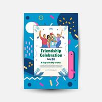 ModernVertical poster template for friendship day celebration memphis background element vector