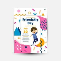Modern trend Vertical poster template for friendship day celebration memphis background element vector