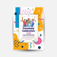 Modern Vertical poster template for friendship day celebration memphis background element vector