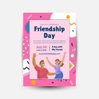 Modern trend Vertical poster template for friendship day celebration memphis background element vector