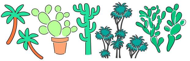 cactuses and palm tree set vector