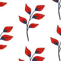 Seamless pattern. Simple Plant. Simple red plant. White background. Decorative ornament in Scandinavian style. Hand drown. Flat vector