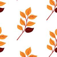 Seamless pattern. Simple Plant. Simple orange brown leaves on a branch. White background. Ornament in Scandinavian style. Hand drown. illustration vector