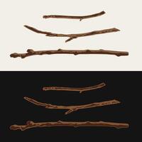 Dry thin wooden sticks on a white, dark background. Tree sprig, twig without leaves. Image tracing, cleaned and simplified illustration. Realistic style. Not AI. vector