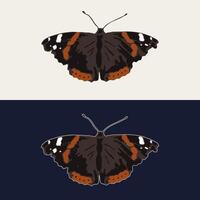 Admiral butterfly with spread wings, antennae. Single isolated colorful illustration. Image tracing, cleaned and simplified image. Realistic style. Not AI. vector