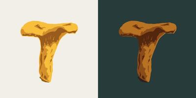 Single chanterelle mushroom. Image tracing, cleaned and simplified illustration. Realistic style. Not AI. vector
