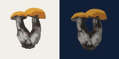 Two fused boletus mushrooms. Image tracing, cleaned and simplified illustration. Realistic style. Not AI. vector