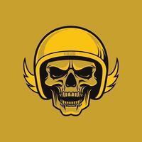 illustration design of a skull wearing a helmet facing forward vector