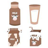 Set of milk in different packages. Hand drawn elements for design farm products, healthy food vector