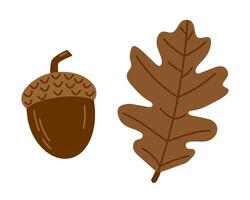 Acorn and oak leaf. Flat illustration isolated on white background vector