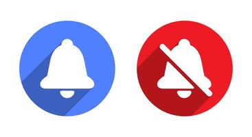 Bell and mute sound icon with long shadow. Notification concept vector