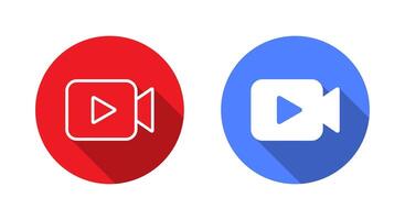 Play button on camera icon with long shadow vector