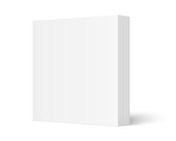 mockup of standing paperback book with white blank softcover isolated. Square book, catalog or magazine mock up on white background. 3d illustration. Diminishing perspective. vector