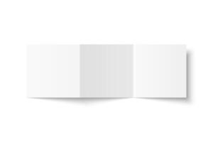 white blank square three panel accordion fold opened on white background. Z fold, trifold, leaflet, brochure, booklet, flyer or invitation card mockup. Mock up front side isolated. vector