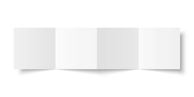 white blank square four panel accordion fold opened on white background. Concertina fold, leaflet, brochure, booklet, flyer or invitation card mockup. Mock up front side isolated. vector