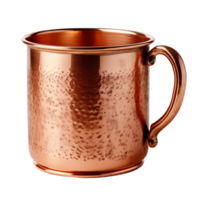 Copper mug isolated on a transparent background. Concept of rustic drinkware and traditional design. png