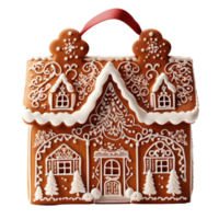Gingerbread House with White Icing Decoration on Isolated Transparent Background png