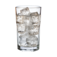 Glass of ice cubes isolated on a transparent background. Concept of cold refreshment and chilling drinks. png