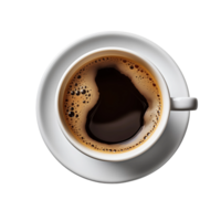 Top view of a cup of black coffee isolated on a transparent background. Concept of morning beverage and caffeine. png