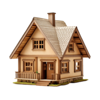 Wooden house model isolated on a transparent background. Concept of architecture, real estate, and construction. png