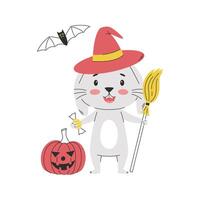 cute smiling rabbit In a witch s hat vector